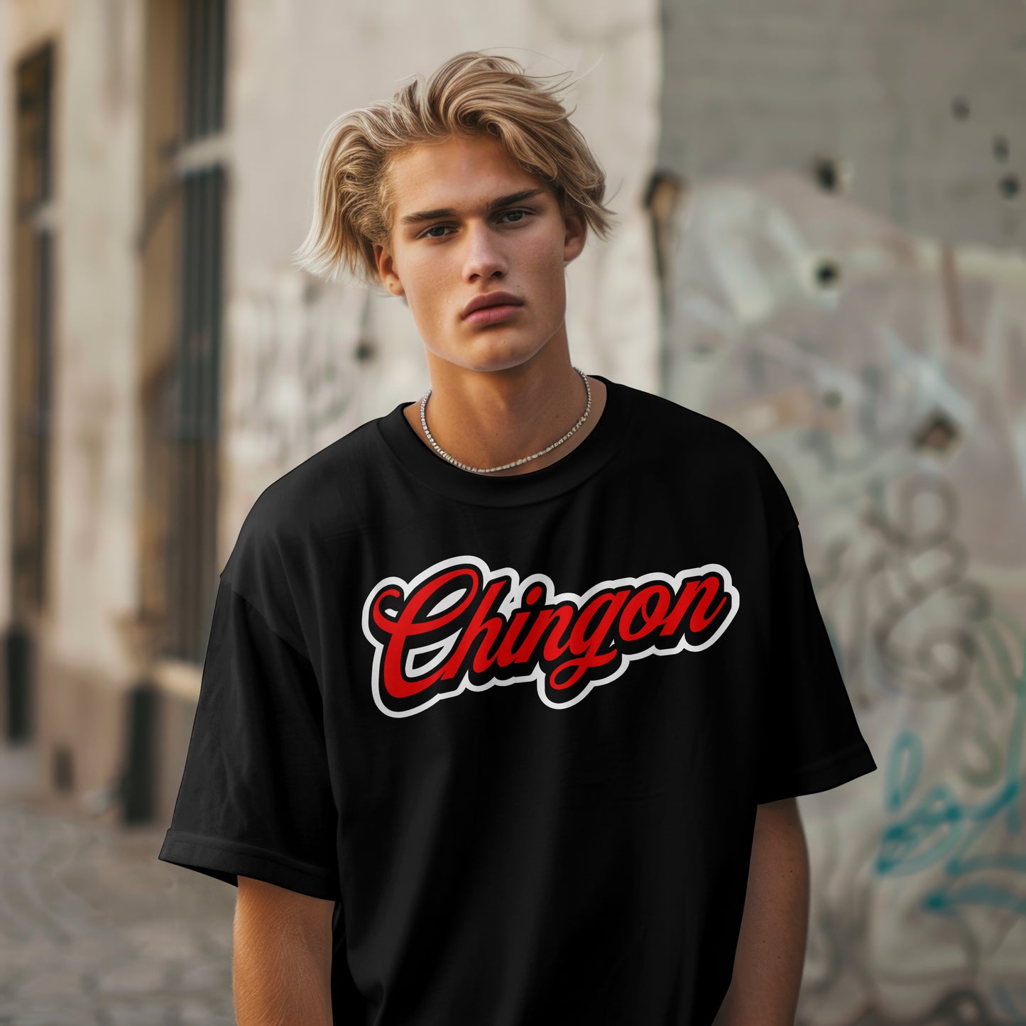 Chingón t-shirt – bold red lettering on premium shirt / Playera Chingón – letras rojas audaces en camiseta premium