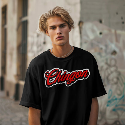 Chingón t-shirt – bold red lettering on premium shirt / Playera Chingón – letras rojas audaces en camiseta premium