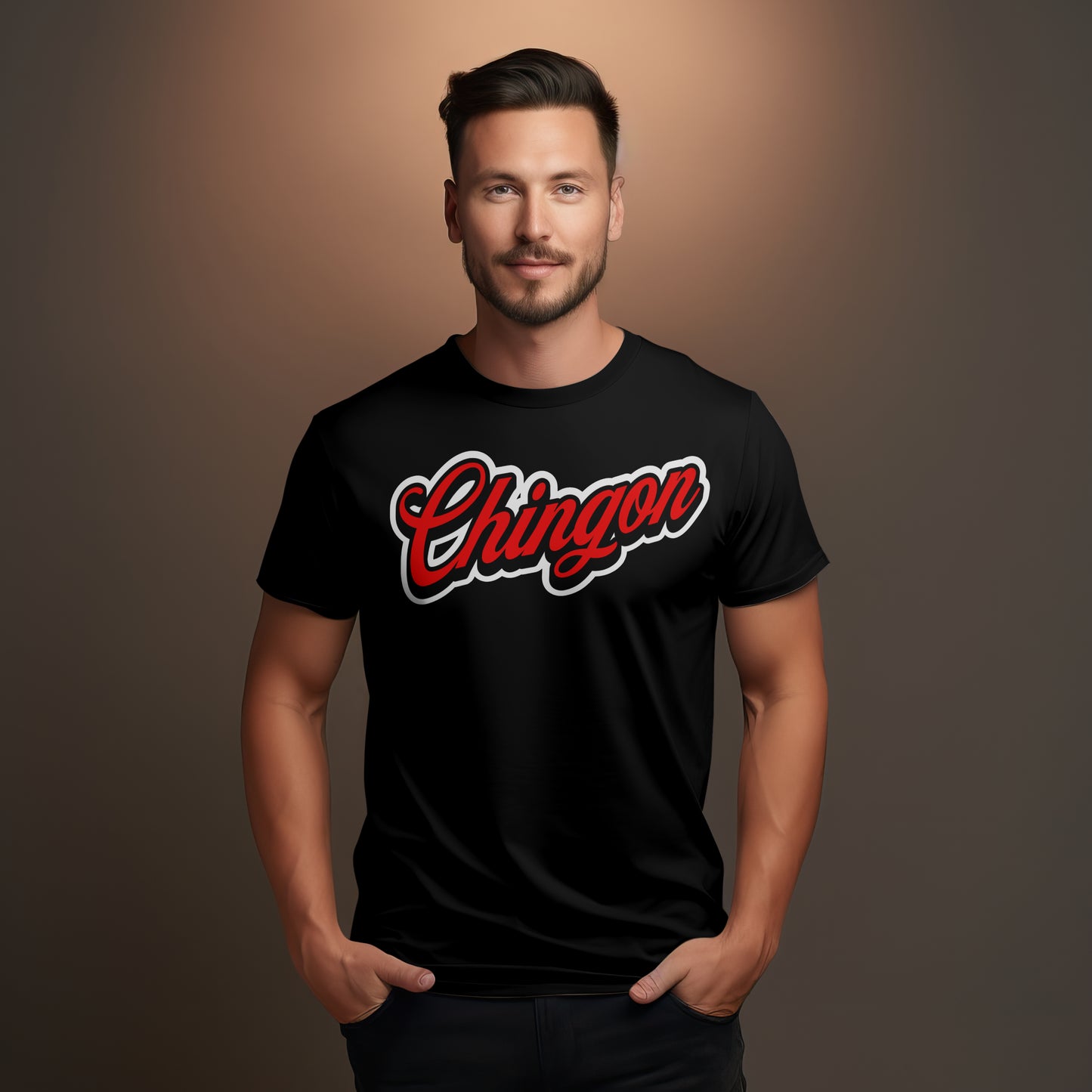 Chingón streetwear t-shirt in bold red and white / Playera streetwear Chingón en rojo y blanco con estilo audaz