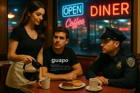 Chingón vibe streetwear on modern male model / Ropa streetwear con vibra chingona en modelo moderno with police man, guapo