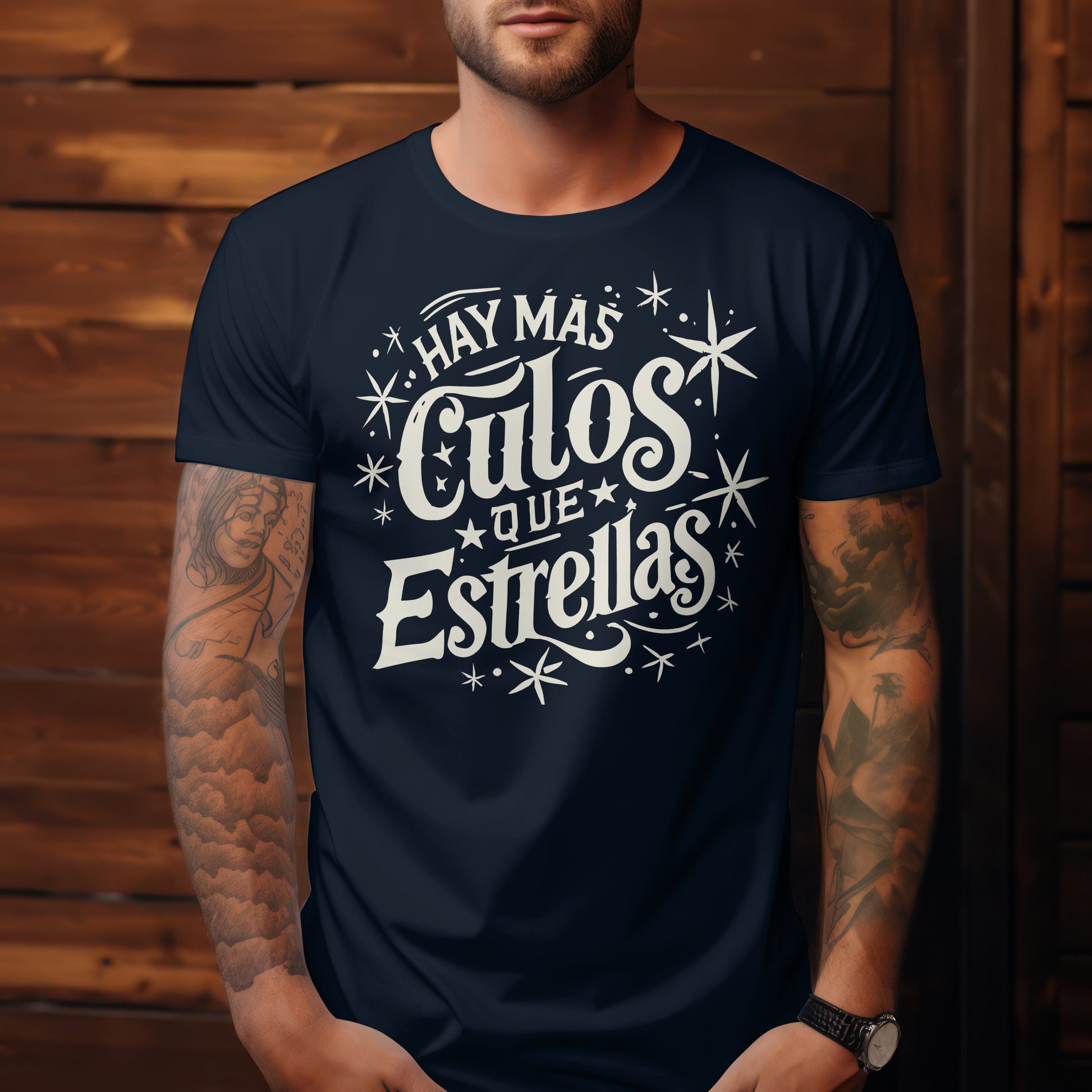 Graphic tee with hand-lettered cosmic typography / Camiseta gráfica con tipografía galáctica ilustrada a mano