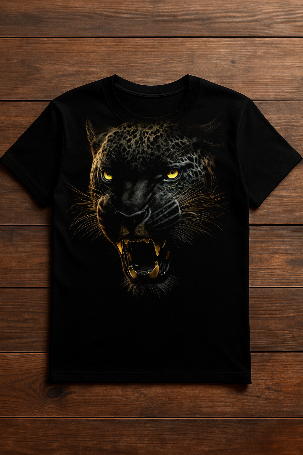 Fierce Black Jaguar T-Shirt – Wild Cat Roar with Golden Eyes | Jungle Alpha Energy